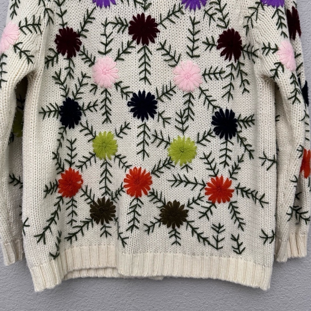 Kimlon Embroidered Floral Print Cardigan Sweater Size Large - Picture 12 of 16
